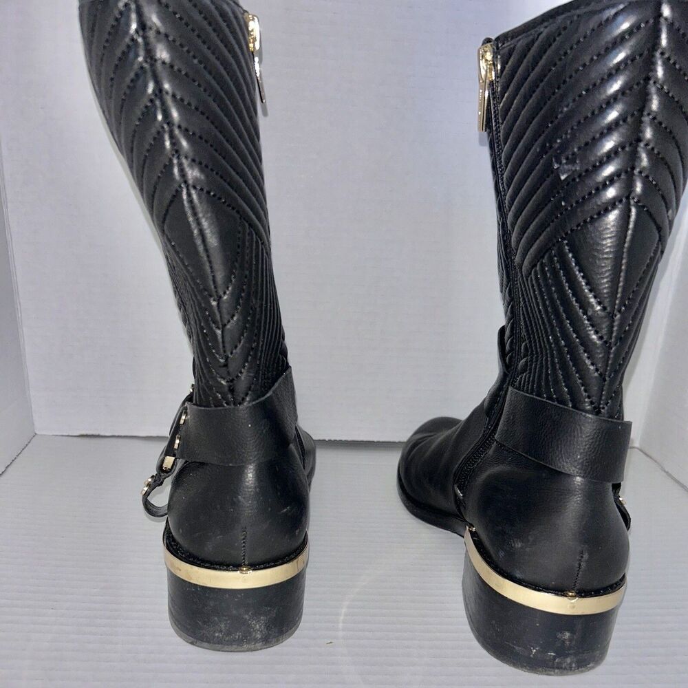 Moto Boots Women's Size 8.5 Black Quilted Leather Side Zip Vince Camuto - Picture 4 of 15
